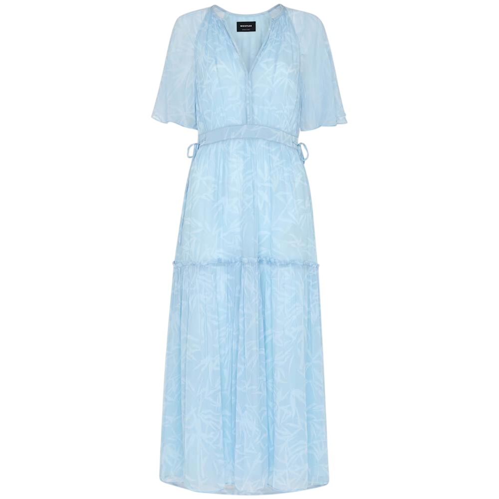 Whistles Blue Bamboo Leaves Gathered Dress